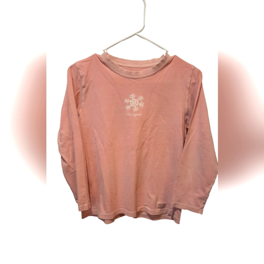 Life is Good Kids Pink Long Sleeve Crew Neck Snowflake Shirt size XL (12-14)
